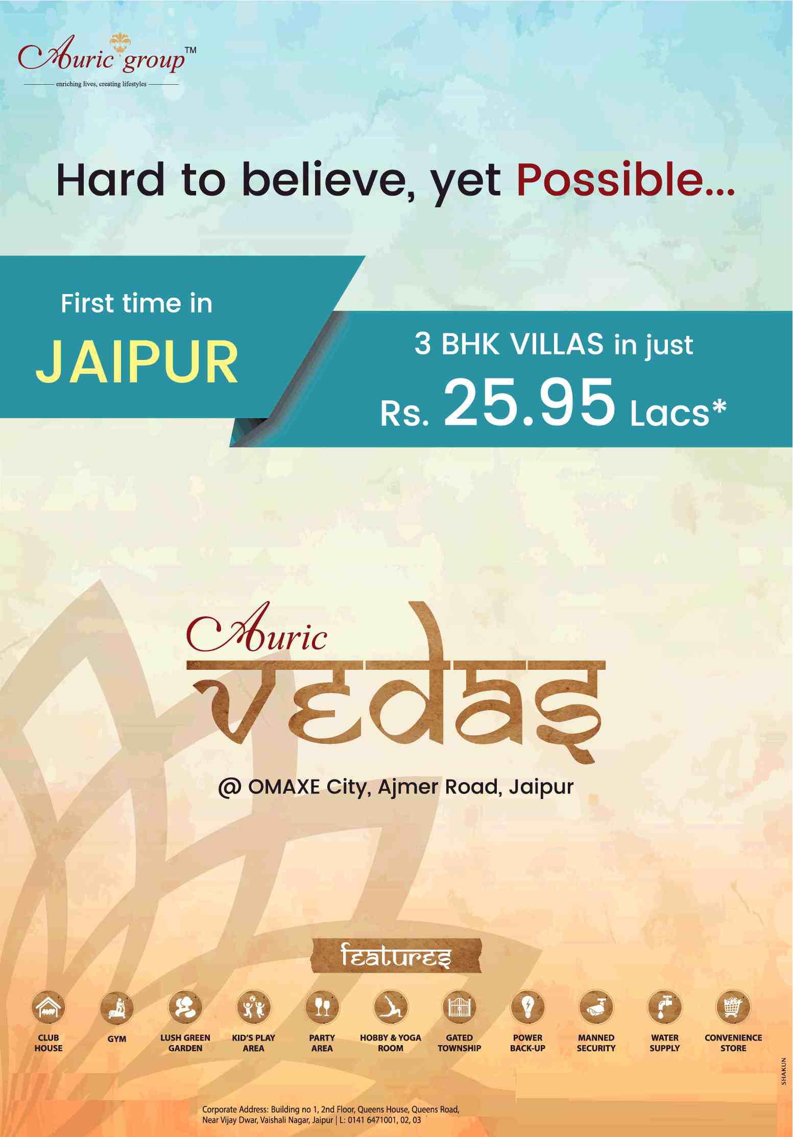 3 BHK Villas for just Rs. 25.95 lacs is hard to believe but yet possible at Auric Vedas in Jaipur Update